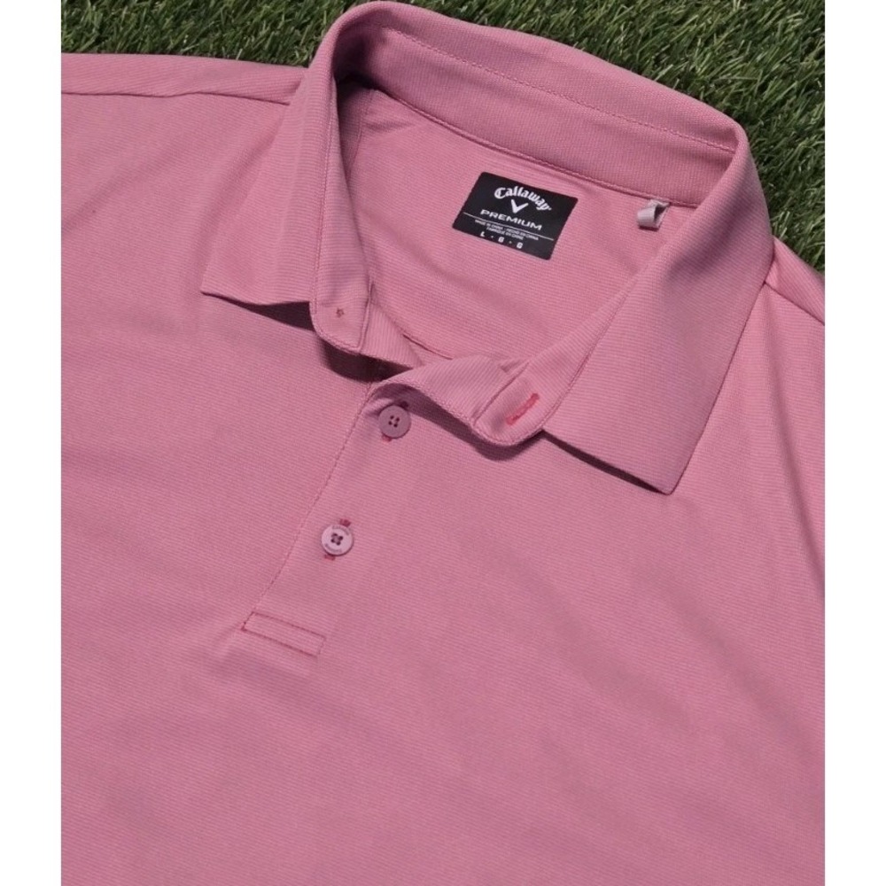 Callaway Opti-Dri Polo Shirt Mens Large Pink Stripe Golf Short Sleeve